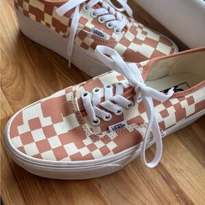 Vans Brown and Cream Checkered Sneakers